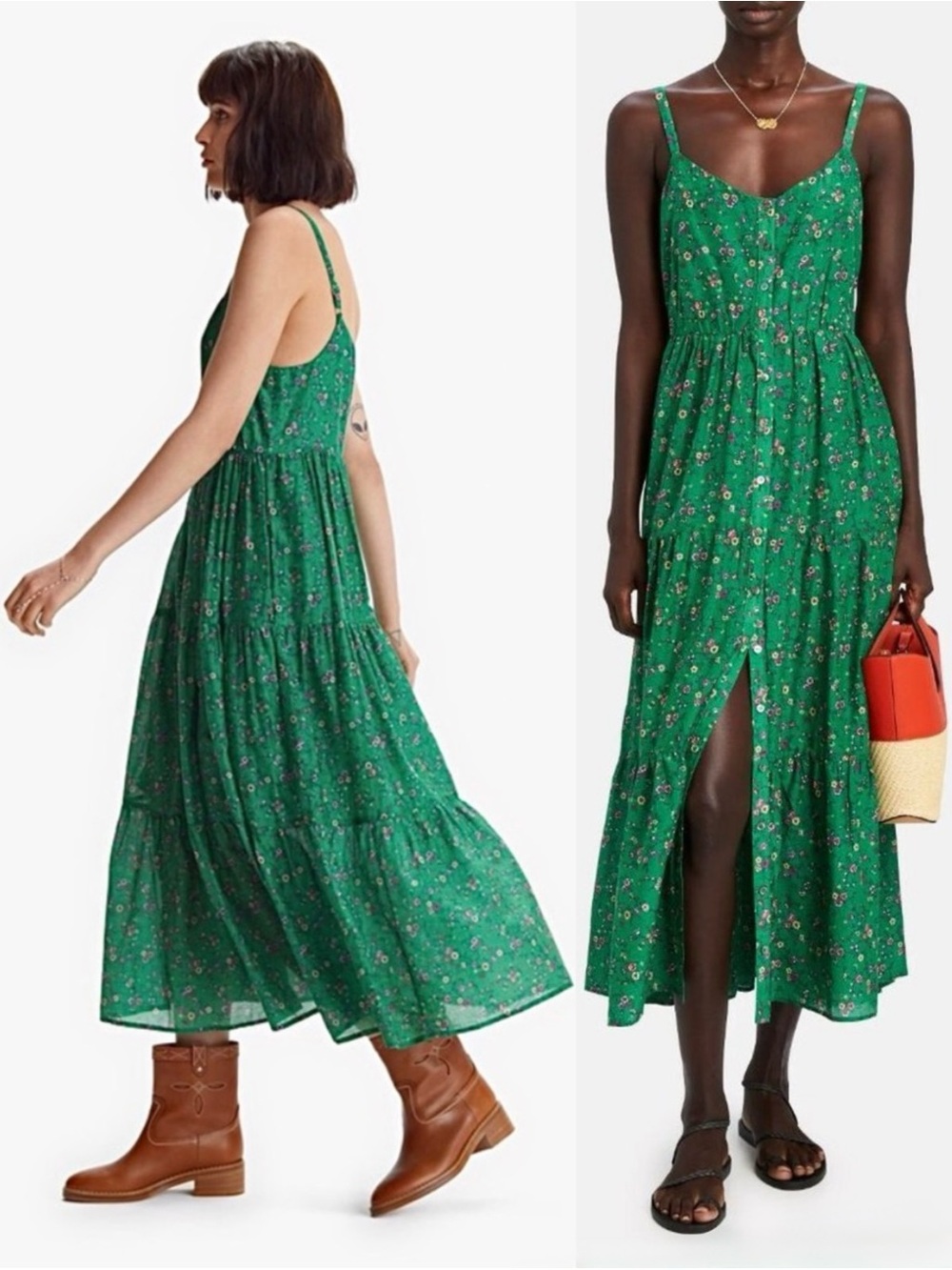 XIRENA Cotton Silk Floral Button Front Tiered Cottagecore Wedding Guest Dress L - Picture 2 of 10